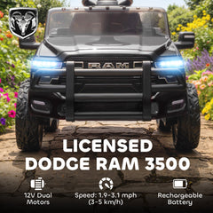 12V Ride on Car, Licensed Dodge RAM 3500 Electric Vehicle with Remote Control, Suspension for 3-5 Years, Black