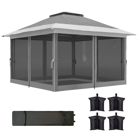 11.7' x 11.7' Pop Up Canopy Tent with Netting, UPF50+ Instant Sun Shelter with Wheeled Carry Bag and Sand Bags