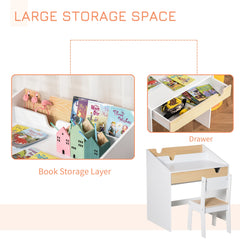 2 Pieces Kids Desk and Chair Set with Storage Pull-Out Drawer for 6-10 Years, Writing, Reading, Drawing