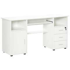 57" Computer Desk with Drawers, Home Office Desk with Keyboard Tray, Open Shelves and Lockable Drawer, Writing Workstation for Study, Black