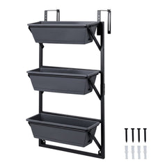 Deck Railing Planter Boxes with Adjustable Brackets & 3-Tier Design for Porch Patio-Black