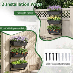 Deck Railing Planter Boxes with Adjustable Brackets & 3-Tier Design for Porch Patio-Black