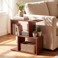 Decorative Storage Shelf Featuring Open Layout and Non-Slip Foot Pads Room Separator-Walnut