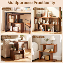 Decorative Storage Shelf Featuring Open Layout and Non-Slip Foot Pads Room Separator-Walnut