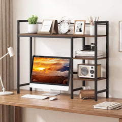 Desktop Bookshelf 38.5 inches W with Storage Display Rack for Home Office-Rustic Brown