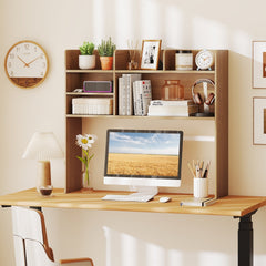Desktop Bookshelf Countertop Storage Hutch with 6 Shelves-Natural