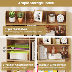 Desktop Bookshelf Countertop Storage Hutch with 6 Shelves-Natural