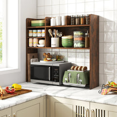 Desktop Bookshelf Countertop Storage Hutch with 6 Shelves-Rustic Brown