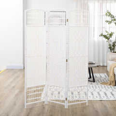 4 Panel Folding Room Divider, Portable Privacy Screen, Wave Fiber Room Partition for Home Office, Black