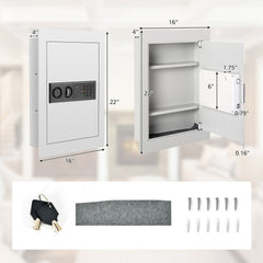 Digital Flat Recessed Wall Safe Security Lock Gun Cash Box-White