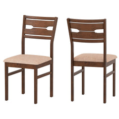 Set of 4 Compact Dining Chairs, Walnut Brown Rubber Wood with Beige Fabric Padded Seat