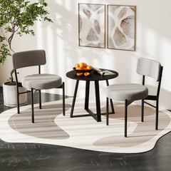 Set of 2 Round Seat Dining Chairs, Grey Sherpa Fleece with 3.5 Inch Cushion and Black Metal Legs, 400 lb