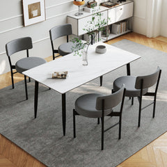 Set of 2 Round Seat Dining Chairs, Grey Sherpa Fleece with 3.5 Inch Cushion and Black Metal Legs, 400 lb