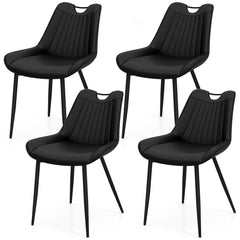 Set of 4 Black PU Leather Dining Chairs with Channel Stitched Back, Built In Handle and Metal Legs