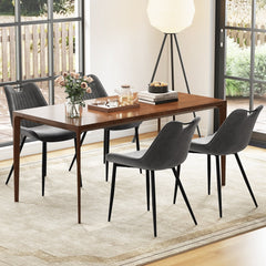 Set of 4 Grey Velvet Dining Chairs with Channel Stitched Back, Built In Handle and Metal Legs