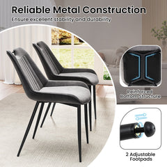 Set of 4 Grey Velvet Dining Chairs with Channel Stitched Back, Built In Handle and Metal Legs