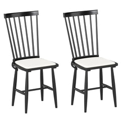Set of 2 Black Windsor Dining Chairs, Solid Rubber Wood with Removable Linen Seat Cushions, 420 lb