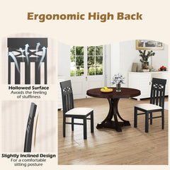 Set of 2 High Back Dining Chairs with Diamond Cut Out Rail, Black Rubber Wood and Cream Faux Linen Seat