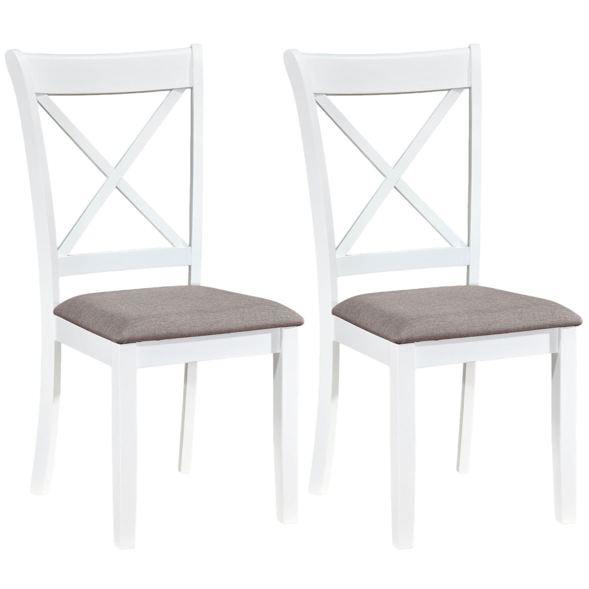 Set of 2 White X Back Dining Chairs, Rubber Wood with Taupe Grey Linen Padded Seat