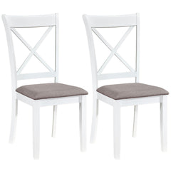 Set of 2 White X Back Dining Chairs, Rubber Wood with Taupe Grey Linen Padded Seat