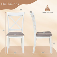 Set of 2 White X Back Dining Chairs, Rubber Wood with Taupe Grey Linen Padded Seat