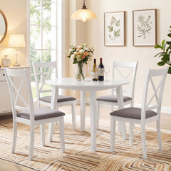 Set of 2 White X Back Dining Chairs, Rubber Wood with Taupe Grey Linen Padded Seat