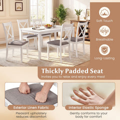 Set of 2 White X Back Dining Chairs, Rubber Wood with Taupe Grey Linen Padded Seat