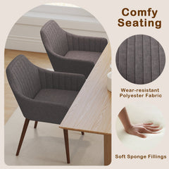 Set of 2 Upholstered Dining Armchairs, Mid Grey Channel Stitched Fabric with Walnut Rubber Wood Legs