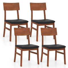 Set of 2 Dining Chairs, Walnut Tone Rubber Wood with Black PVC Leather Seat and Panel Back