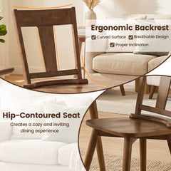 Set of 2 Rustic Walnut Dining Chairs, Solid Rubber Wood with Hip Contoured Wooden Seat, 400 lb