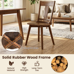 Set of 2 Rustic Walnut Dining Chairs, Solid Rubber Wood with Hip Contoured Wooden Seat, 400 lb