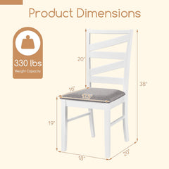 Set of 4 Zigzag Slat Back Dining Chairs, White Rubber Wood with Grey Linen Padded Seats
