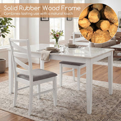 Set of 4 Zigzag Slat Back Dining Chairs, White Rubber Wood with Grey Linen Padded Seats