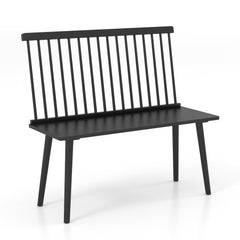 Black Windsor Dining Bench for 2, Solid Rubber Wood with Removable Spindle Back, 440 lb
