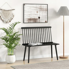 Black Windsor Dining Bench for 2, Solid Rubber Wood with Removable Spindle Back, 440 lb