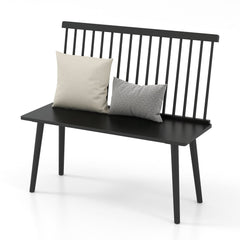 Black Windsor Dining Bench for 2, Solid Rubber Wood with Removable Spindle Back, 440 lb