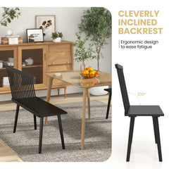 Black Windsor Dining Bench for 2, Solid Rubber Wood with Removable Spindle Back, 440 lb