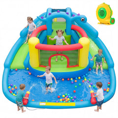 Dinosaur Themed Inflatable Water Slide Park with Double Slides and 950W Air Blower
