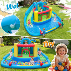 Dinosaur Themed Inflatable Bounce House and Water Park with 860W Air Blower