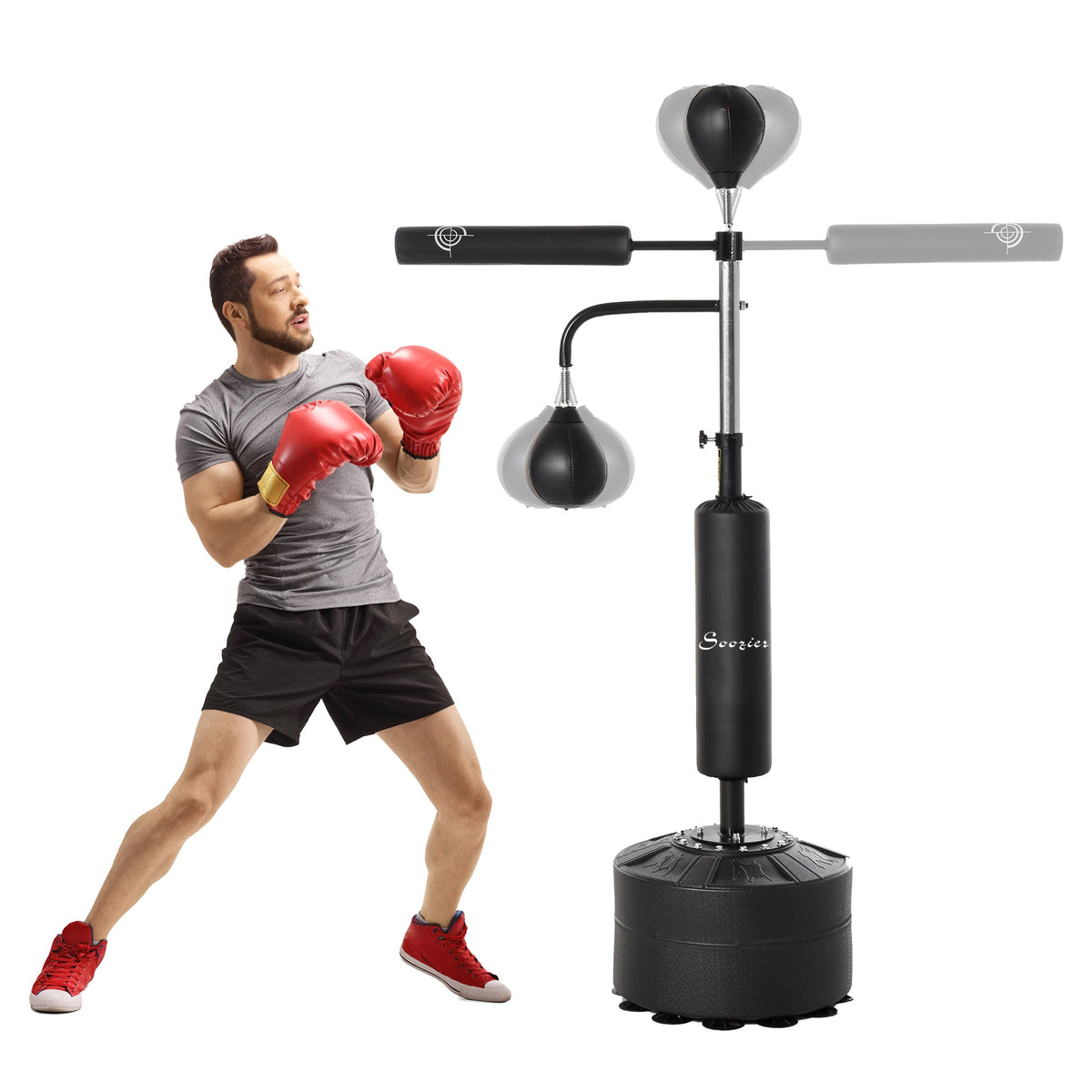 4-in-1 Free Standing Punching Bag, Height Adjustable Boxing Bag with 2 Speed Balls, 360° Reflex Bar, Black