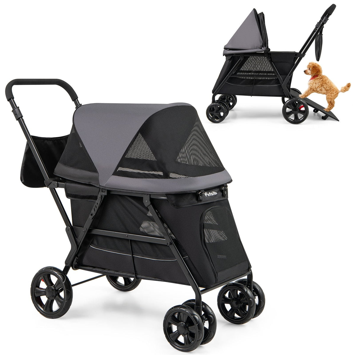 Dog Stroller for Medium Small Senior Elderly Dogs with Dual Entry-Black