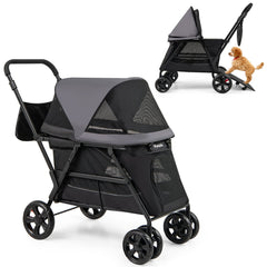 Dog Stroller for Medium Small Senior Elderly Dogs with Dual Entry-Black