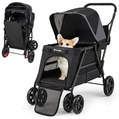 Dog Stroller for Medium Small Senior Elderly Dogs with Dual Entry-Black
