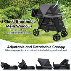 Dog Stroller for Medium Small Senior Elderly Dogs with Dual Entry-Black
