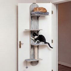 Grey Over the Door Cat Climber with a Jute Post and Washable Pads