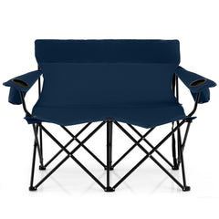 Double Camping Chair 2-Person Outdoor Folding Loveseat with Cup Holders-Blue