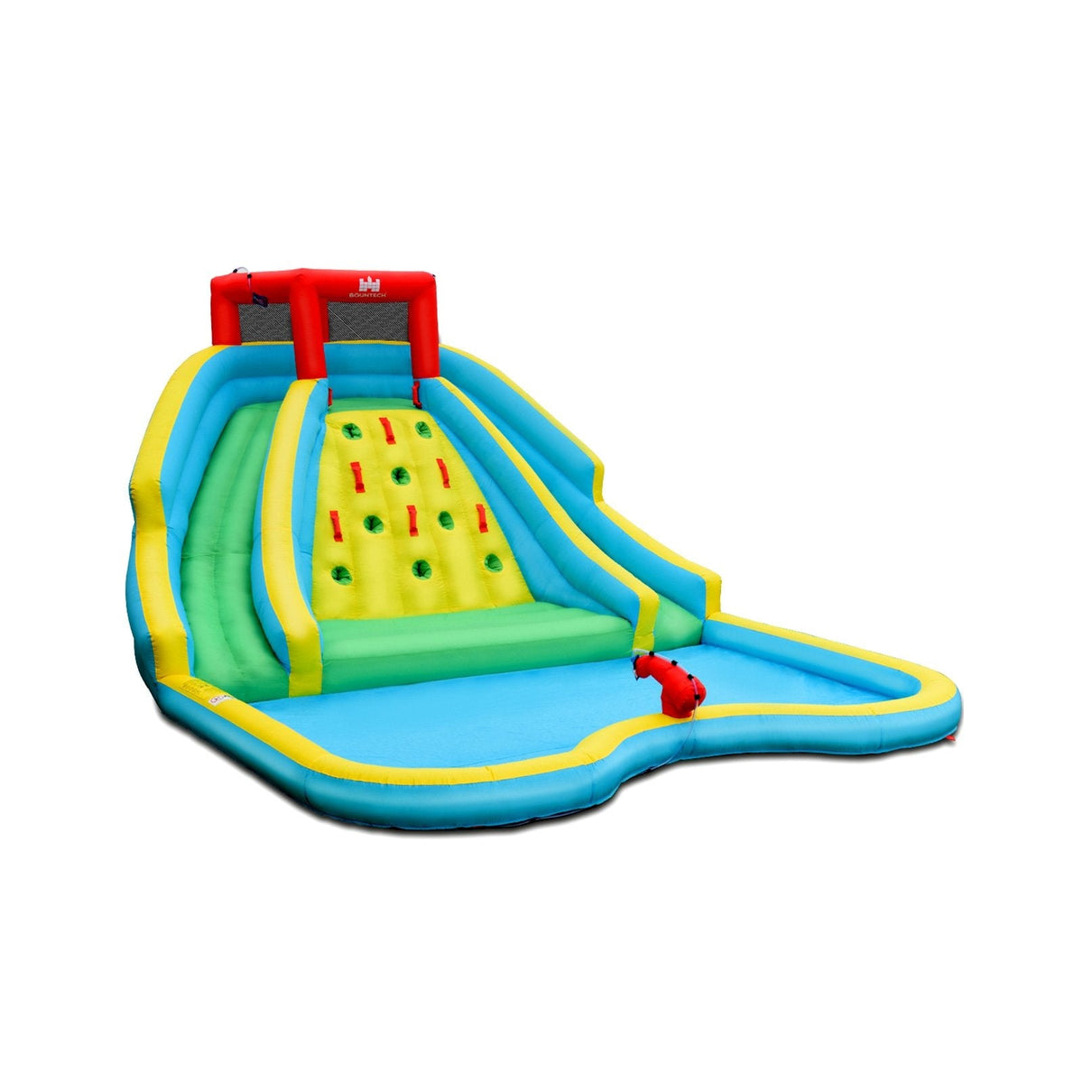 Double Side Inflatable Water Park with Two Slides and Climbing Wall, No Blower