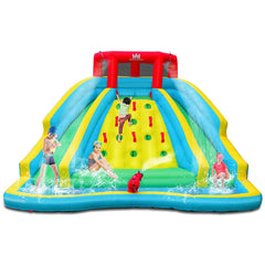 Double Side Inflatable Water Park with Two Slides and Climbing Wall, No Blower
