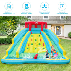 Double Side Inflatable Water Park with Two Slides and Climbing Wall, No Blower
