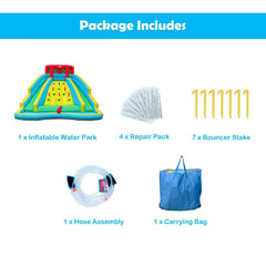 Double Side Inflatable Water Park with Two Slides and Climbing Wall, No Blower